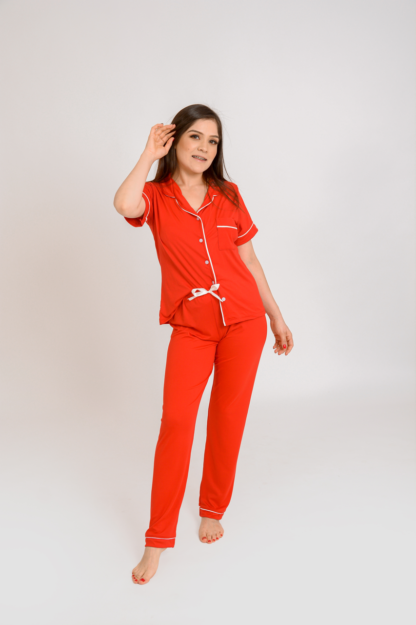 Pijama Pantalon roja manga corta