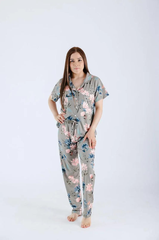 Pijama Pantalon Gris Floral