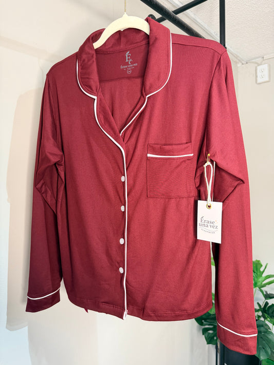 Pijama Pantalon manga larga color vino