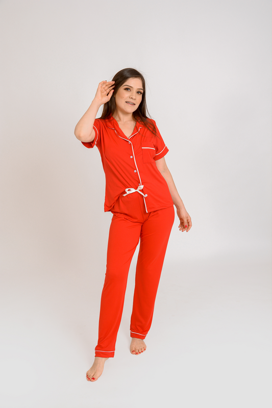 Pijama Pantalon roja manga corta