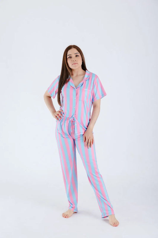 Pijama Pantalon Lineas Azul y Rosa