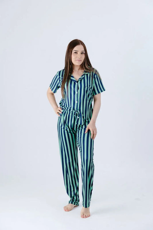 Pijama Pantalon Lineas Verde