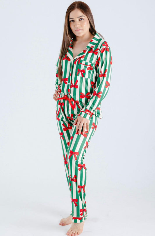 Pijama Navidad Lineas Verdes y Moños